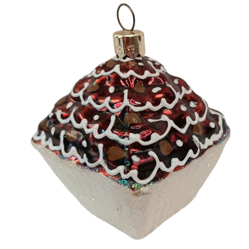 Chocolate Cupcake Glass  Christmas Ornament Marked Poland Drizzle Pastry EUC
